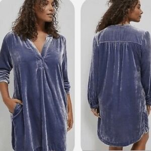 Anthropologie Melody velvet tunic dress elegant chic slate blue Medium